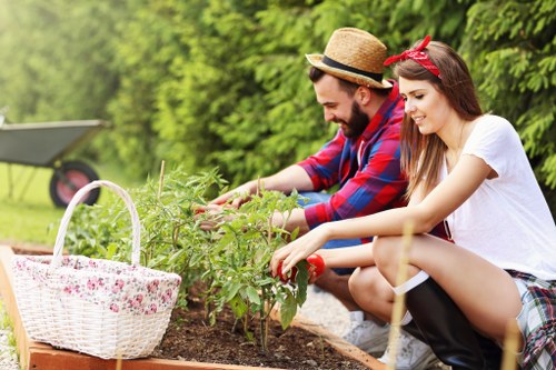 Outdoor work area managed safely during garden maintenance